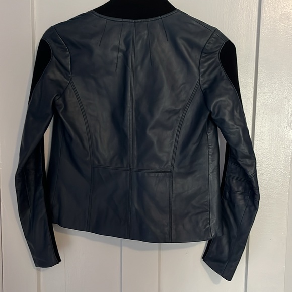 NWOT Cut 25 by Yigal Azuroeul blue leather jacket ribbed sleeves - Picture 8 of 15